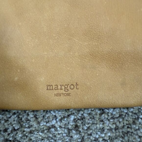 Margot New York Split Pocket Leather Crossbody Bag Cognac Brown Zippered Purse - Picture 2 of 13